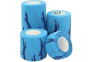 Cooliya 4 Rolls Elastic Non-Woven Pet Self-adhesive Bandage First Aid Medical Wrap for Dog，Cat，Horse (Blue)