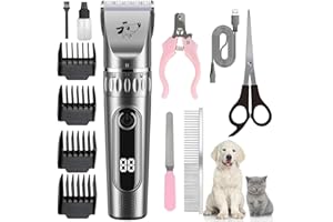 ONAHA Dog Trimmer, Suitable for Thick Coating/Low Noise Rechargeable Cordless Pet Shavers, with Stainless Steel Blades, IPX6 Waterproof, Suitable for Pet Grooming and Men's Trimming (Grey)