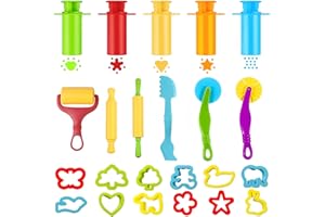 AMSNINK 23 Stück Knete Zubehör, Knetwerkzeug, Knetzubehör, Zubehör Knete, DIY Knetmasse, Knetspielzeug, Knet Zubehör, Ausstechformen Küchenspielzeug, Geschenk-Set Für Jungen Und Mädchen