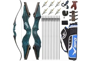 GENERIC Vogbel 60'' Archery Bow and Arrows Set for Adults Black Hunter Takedown Recurve Bow Survival Bow Hunting Longbow Bamboo Core Limbs Right Handed Shooters Target Shooting Practice, Blue