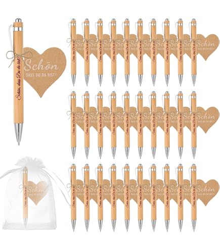 20x Bambus Kugelschreiber Mit Gravur „Schön, Dass Du Da Bist“ – Personalisierte Dankeschön Geschenke Für Hochzeit, Kollegen & Mehr