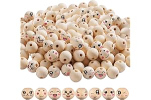 MXJFYY Kreative runde perlen, 80 Stück Lächeln Gesicht holzperle, 20mm Natürliche Runde Holzperlen mit Gesicht DIY Handwerk perlen für Kinder Schmuck Armband Halsketteherstellung (Je 10 Stück in 8 Stilen)
