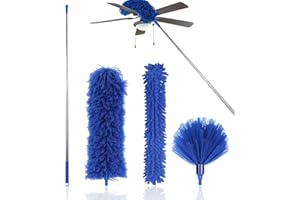 Bixury 4 Pezzi Spolverino per Polvere Spolverino Microfibra Lavabile Spolverino Telescopico Bastone Telescopico per Pulizia 280 cm ﻿Scopa Polvere Pulizia Ventilatori Soffitto Ragnatela Tetti