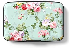 Hsxnam Credit Card Holder Wallet, RFID Blocking Credit Card Case Aluminum Metal Cute Business Card Holder Pocket ID Case for Women Men, Green Flowers