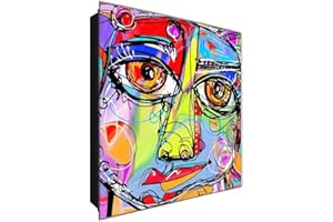 DekoGlas Schlüsselkasten 'Abstraktes Gesicht' 30x30 Glas, inkl. Haken Schlüsselbrett Schlüssel-Box Design Aufbewahrung