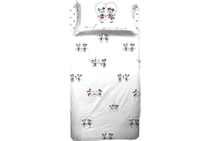 HERMET Mickey y Minnie Mouse - Juego de sábanas para Cama Individual, Juego de sábanas Individual para niños, sábana encimera, sábana Bajera Ajustable, Funda de Almohada, Blanco, 100% algodón, Producto
