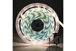 ShineBurky Striscia LED 5 Metri 12V Bianco Caldo, Luci LED Striscia Luminoso IP65 Impermeabile 300LEDs Strisce LED Flessibili per Interno Esterno Cucina Hotel Natale Decorazione (con Alimentatore)