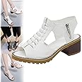 HOPHO Libiyi Sandals, Libiyi Women's Comfy Orthotic Sandals, Libiyi Peep Toe Hollow Weave Fish Mouth Zipper Chunky Heel Sandals