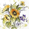 Boston International IHR 3-Ply Paper Napkins, 20-Count Cocktail Size, Sunflower Bunch