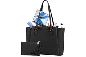 RAINSMORE Sac Cabas Femme Sac a Main Grande Capacité 15,6 Pouces, PU Cuir Sac de Cours Lycee Ordinateur Portable pour Universités, Travail, Affaires