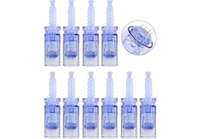 TOPDIRECT 12Pin Micro Needles Dermapen Agujas de repuesto Puntas Ranura para cartucho, Bajonett Port, para Derma Pen Eléctrico Antienvejecimiento Arrugas, 10 piezas/paquete