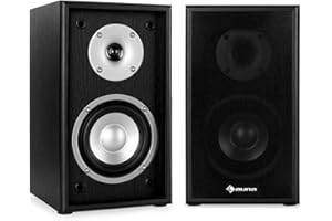 AUNA Linie-300-SF-BK Paire d’Enceintes d’étagère passives (2 Voies Bassreflex 70W RMS, subwoofer 13cm de 5", Contacts plaqués Or) - Noir