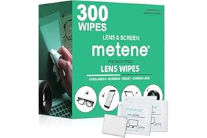 Metene Lens Cleaning Wipes, 300 PCS Individually Wrapped Glasses Wipes, Pre-Moistened Lens Wipes, Great for Eyeglasses, Camera Lens, Tablets, TV, Phone, Computer Screen, Car Rearview Mirror and More