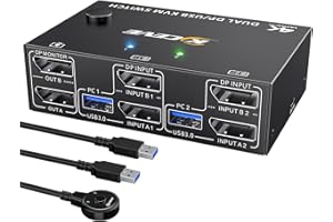 Displayport KVM Switch 2 PC 2 Monitor 8K@30Hz 4K@144Hz, MLEEDA Dual Monitor Switch KVM 2 PC Condividono 2 Monitor e 4 porte USB 3.0, Telecomando Via Cavo, Cavo USB Incluso