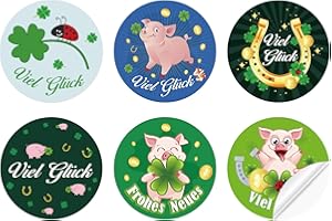 UTEFIF 120pcs Aufkleber Glücksbringer Silvester, Viel Glück Kleeblatt Glücksbringer Geschenketiketten, Glücksschwein Silvester Aufkleber, Ø 4 cm, Papier