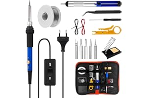 WinGluge Saldatore a Stagno Kit, 60W Saldatore Kit, Saldatura Elettrico Temperatura Regolabile 200-450℃, con Interruttore ON/OFF, 5 Punte di Saldatura, per Manutenzione Domestica, Fai da te