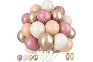 Paready Nude Dusty Pink Latex Balloons, 60 Pcs 12 Inch Nude and Pink Balloon, Apricot Nude and Champagne Gold Balloons for Birthday Baby Shower Anniversary Wedding Bridal Shower Party Decoration