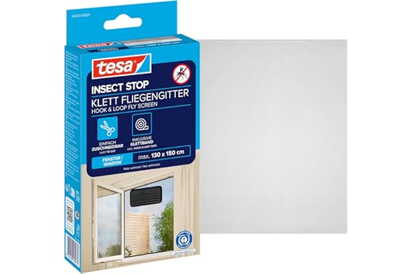 Tesa Insect Stop Auto-Agrippant STANDARD pour Fenêtres - Filet Anti-Moustiques Adhésif - Découpable à la Dimension Souhaitée - Anthracite, 130 cm x 150 cm