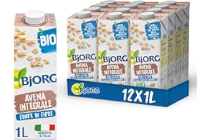 BJORG Bevanda di Avena Integrale, Bevanda Vegetale, Basso Contenuto di Grassi, Fonte di Fibre, Ottimale per Cappuccino, Senza Zuccheri Aggiunti, Gusto Pieno, Prodotto in Italia, 12x1L