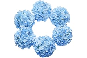 DuHouse Cabezas de hortensias Artificiales de Seda más Grandes con Tallo, Flores de hortensias Blancas Falsas para Boda, hogar, jardín, Centro de Mesa, Paquete de 6 (Azul)