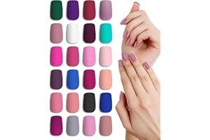 LADYING 24 Packs (576 PCS) Matt Eckig Nägel Zum Aufkleben Mittel,Hochwertig Kunstnägel Fake Nails Square,Farbig Press on Nails Set mit Nagelfeile,Fingernägel Künstliche Nägel für Frauen