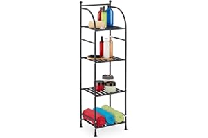 Relaxdays Scaffale in Metallo, HxLxP: 115 x 33 x 28 cm, Mobiletto Cucina e Bagno, 4 Ripiani, Mensole Multiuso, Nero