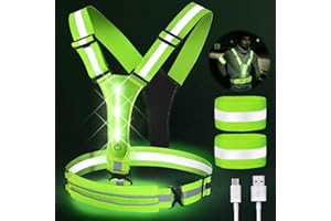 CRESBEL Gilet Velo reflechissant LED Rechargeable - Gilet Réfléchissant avec Taille Réglable avec 2 bandes réfléchissantes, Gilet de vélo réglable pour jogging, randonnée, Promenade Chienou vélo la nuit