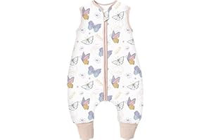 Teechodina Baby Schlafsack mit Füßen 2.5 Tog Kinder Winter Schlafsack mit Beinen für Jungen Mädchen Baumwolle, 2.5 Tog/Schmetterling, 70cm/Baby Höhe 80-90cm