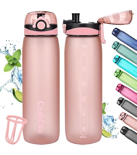 Bouteille d'eau de sport avec marquage de l'heure, 1 L avec paille et sangle de transport, Jaune / Bleu / Violet - Sport Bouteille d'eau de sport avec marquage de l'heure, 1 L avec paille et sangle de transport, Jaune / Bleu / Violet - Sport