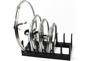 DIVCHI Pan Organiser For Cupboard Plastic Pot Lid Holder With 6 Sections | Pot Lid Organiser | Pan Storage Organizer | Pot & Pan Racks | Kitchen Accessories (Black)