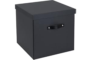 Bigso Box of Sweden Caja de almacenaje con tapa – Amplia caja cuadrada para ropa, juguetes, etc. – Organizador de armarios con asa fabricado con tablero de fibras y papel – gris oscuro