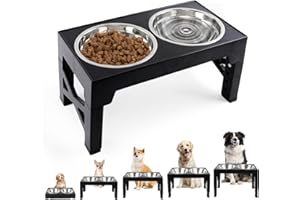 NUKDEY Raised Dog Bowls 5 Height Adjustable Elevated Dog Food and Water Bowls with 2 Stainless Steel Dog Bowls Non-Slip No Spill Stand for Small Medium and Large Dogs Cats