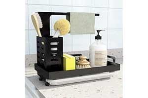 Shunfaji Spülbecken Organizer Spülbecken Caddy Organizer Edelstahl Utensilien Korb für Küche & Badezimmer mit Abflusspfanne, Klebstoff Arbeitsplatte Dual-Use Schwamm Bürste Seifenschale Halter