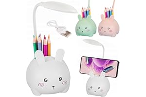 things-4you Lámpara Infantil Conejo Blanco con Portalápices y Soporte Móvil – Luz Nocturna LED Recargable USB-C – Flexo Escritorio Niños y Mesita de Noche
