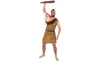 I LOVE FANCY DRESS Mens Caveman Fancy Dress Costume - Deluxe Caveman Leopard Print Tunic + Matching Headband & Armband + Faux Fur Belt - Perfect for Fancy Dress Parties