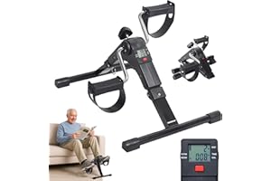 PORTENTUM Pedal exerciser for elderly – Foldable – LCD display 5 functions – Compact arm and leg trainer with adjustable resistance – Portable design ideal for home use as a mini exercise bike