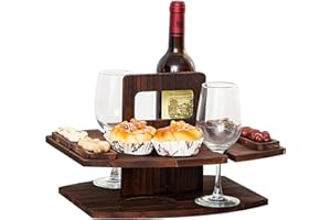 NIDONE Table de pique-nique portable table de pique-nique portable table de pique-nique en bois table de vin détachable avec 2 porte-verre et plateau de collation, table de pique-nique à vin avec poignée po