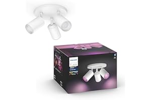 Philips Hue White and Color Ambiance Fugato Faretto Smart , 3 Punti Luce, Orientabili, Bluetooth, Dimmerabile, Attacco GU10, Lampadine Incluse, Bianco