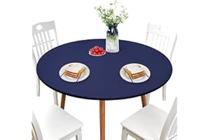 NEWISHER Round Fitted Table Cover Spandex Stretch Tablecloth Navy Blue Table Top Cover with Elastic Edged for Dining Picnic Patio 48 inch