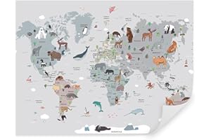 TAPEKO - Carta da parati per bambini, fotomurali 360x250 cm, carta da parati mappa del mondo, geografiсa, mappa della terra, bambini murale per camera da letto u95846