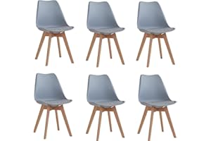 DEYARNA HOME Set di 6 Sedie da Pranzo Moderne con Cuscino in Tessuto Imbottito, Sedie da Cucina Scandinave con Gambe in Legno di Faggio (Grigio)