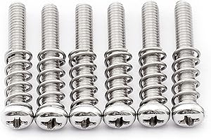 Musiclily Pro Metric M3x20mm Stainless Steel Saddle Intonation Screws and Springs Set for Import Tele Style Electric Guitar Bridge, Original Color (Set of 6)