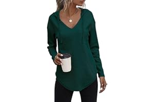 VEUNCOS Pullover Damen Langarm V Ausschnitt Hoodie Kordelzug Leicht Sweatshirt Oberteil Pulli