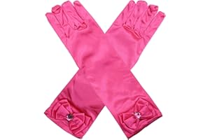 Husalsea Kinder lange Handschuhe, Schleife mit Diamanten Handschuhe, Prinzessin Satin Handschuhe, geeignet für Hochzeit Blumenmädchen, Geburtstag, Urlaub Feier, Kostüm Party Zubehör Handschuhe