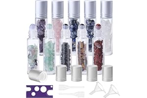 MEYAGOT Botellas de Aceite Esencial de Piedra Preciosa, 10pcs 10ml Botella de Aceite Esencial con Bolas de Rodillo de Piedra Cristalina, Botella de Rodillo de Aceite para Masajes Perfumes