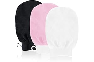 URAQT Exfoliating Gloves, 3 Pack Body Scrub Glove Bath SPA Exfoliating Mitts, Dual-Sided Deep Clean Exfoliation Scrubbing Mitt, Dead Skin Remover Glove Deep Body Scrubber（White+Pink+Black）