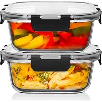 ECOBERI Set 5 Contenitori In Vetro Per Alimenti - 4,5 Tazze (circa 1 Litro) Con Coperchi Ermetici, Adatti A Forno, Microonde, Congelatore, Lavastoviglie, Grigio - 2