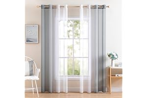 MIULEE Tende Voile in Poliestere Trasparenti Occhielli Sfumato per Soggiorno Camera da Letto Bagno Cucina Camera da Bambino Tenda Finestra Balcone Casa con 2 Pannelli 140X260CM Grigio