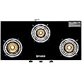Faber 3 Burner 77cm Cooktop | Black Glass Top | 3 Brass Burners (1 Jumbo + 1 Medium + 1 Small) | SS Drip Tray | Powder Coated Pan Support | COOKTOP Spark 3BB