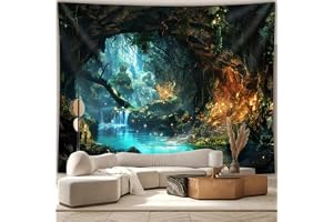 Arsey Gobeläng magisk skog, mystiskt vattenfall och lysande svampdesign, väggmatta, estetisk dekoration, vardagsrum, sovrum